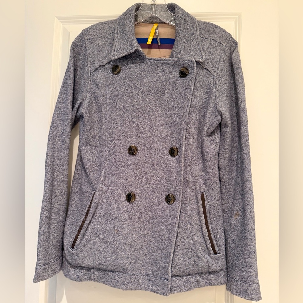 Lole Jacket Heather Gray Organic Cotton Pea Coat Dble Breasted UPF 50+ Sz Small